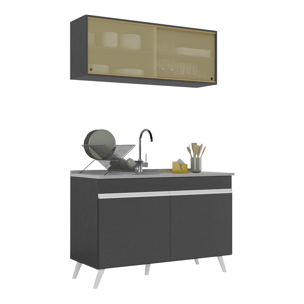 Armário de Cozinha Compacta 120cm Veneza Multimóveis V2140 Preto/Branco