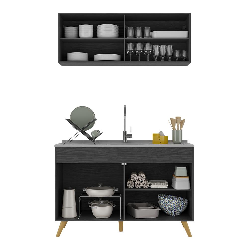 Armário de Cozinha Compacta 120cm Veneza Multimóveis V2140 Preto/Dourado