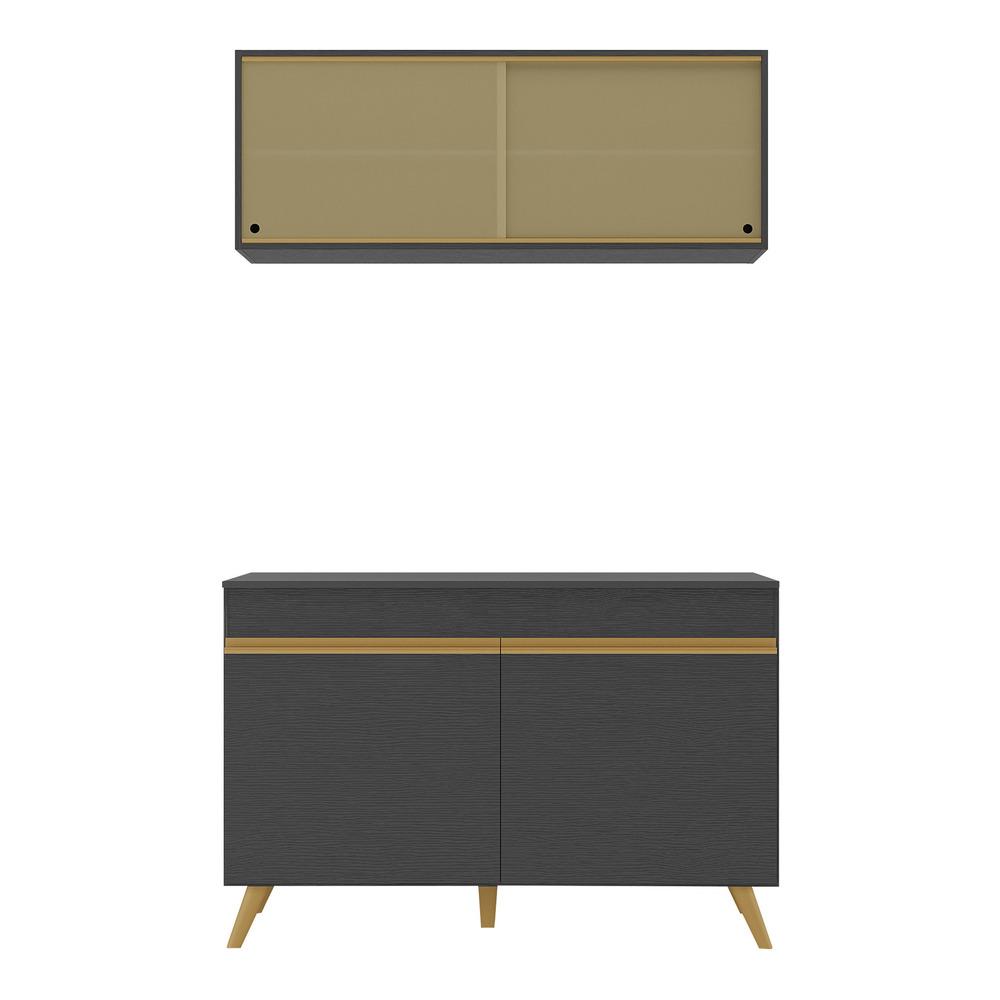 Armário de Cozinha Compacta 120cm Veneza Multimóveis V2140 Preto/Dourado
