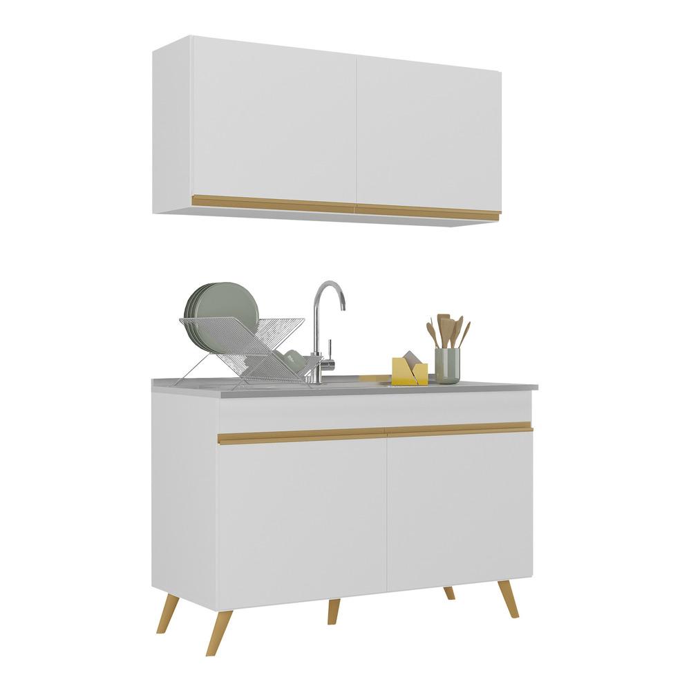 Armário de Cozinha Compacta 120cm Veneza Multimóveis V2141 Branco/Dourado