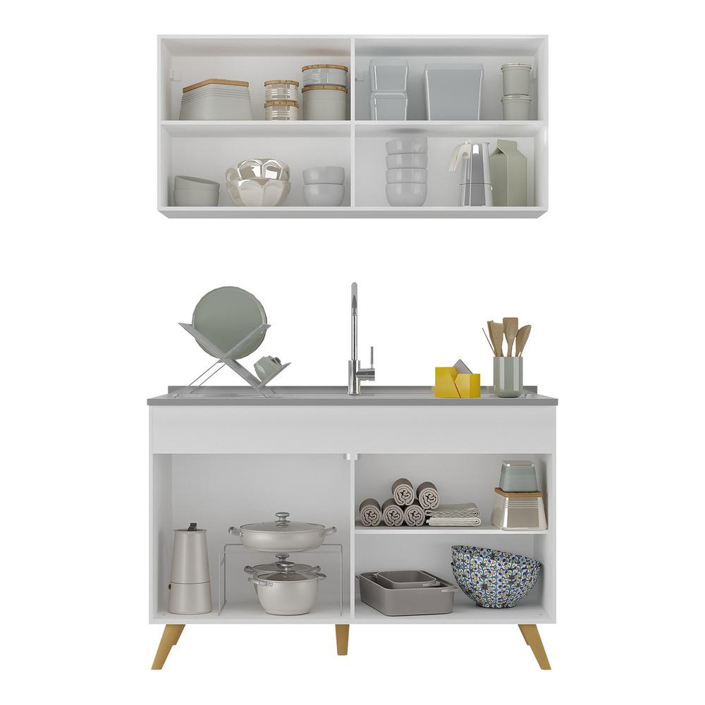 Armário de Cozinha Compacta 120cm Veneza Multimóveis V2141 Branco/Dourado