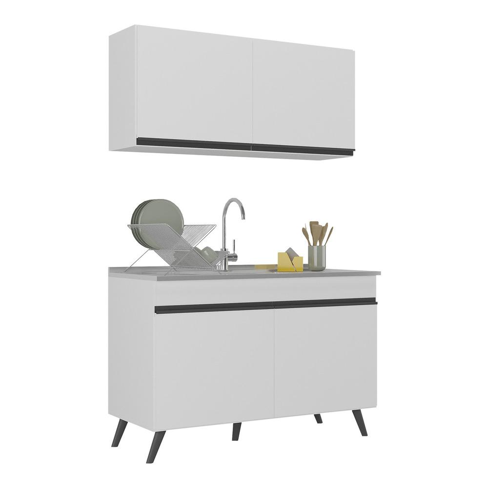 Armário de Cozinha Compacta 120cm Veneza Multimóveis V2141 Branco/Preto