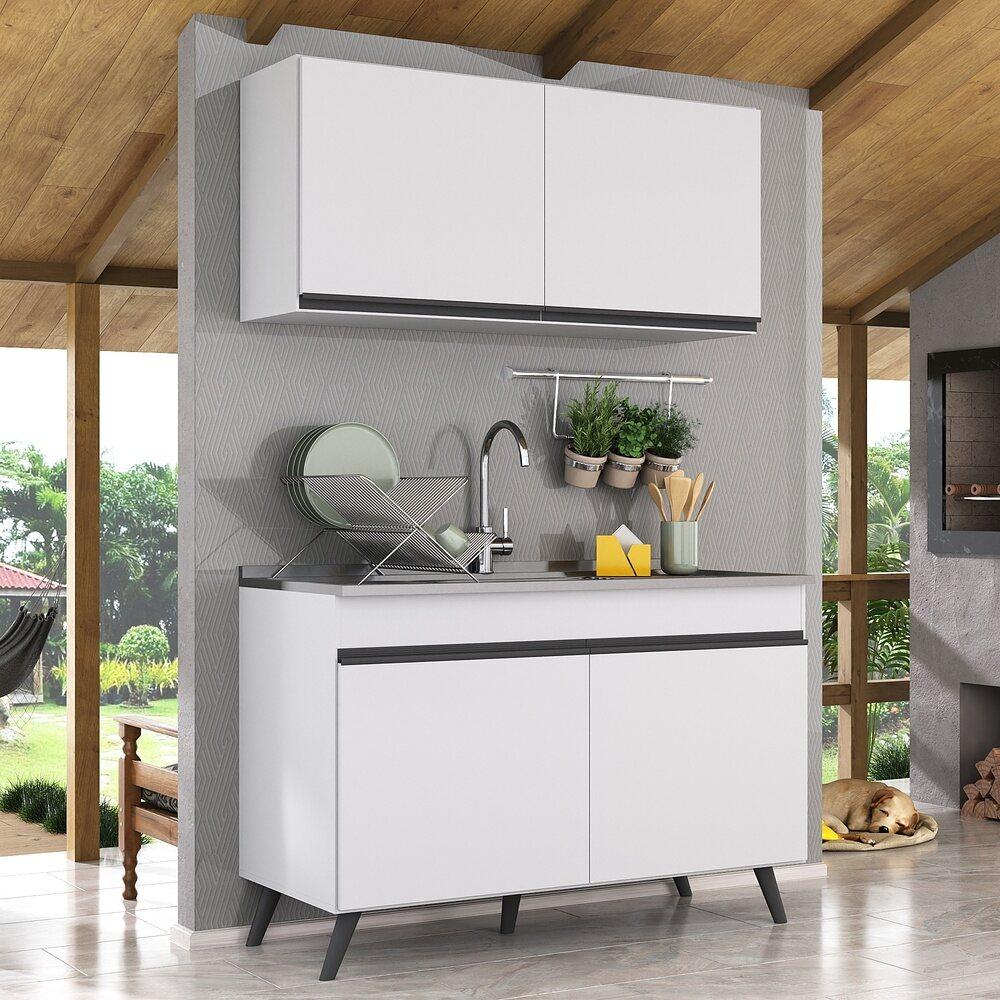 Armário de Cozinha Compacta 120cm Veneza Multimóveis V2141 Branco/Preto