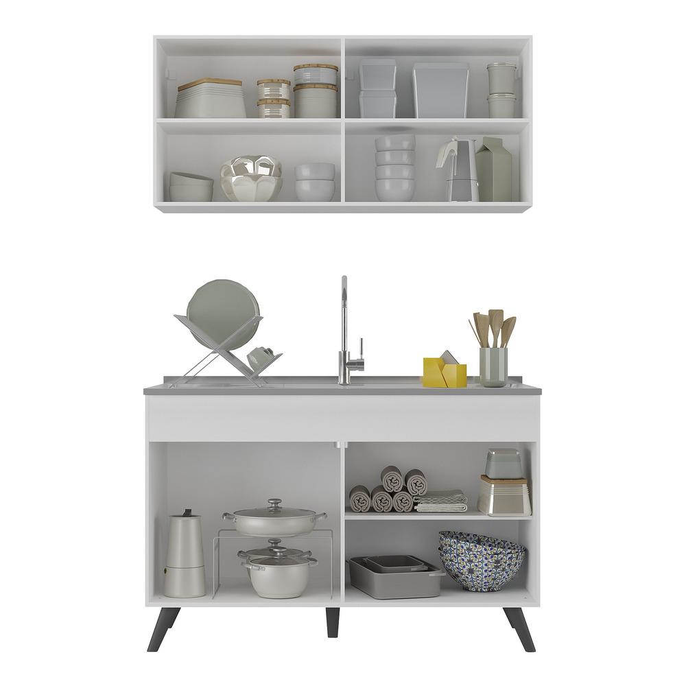 Armário de Cozinha Compacta 120cm Veneza Multimóveis V2141 Branco/Preto