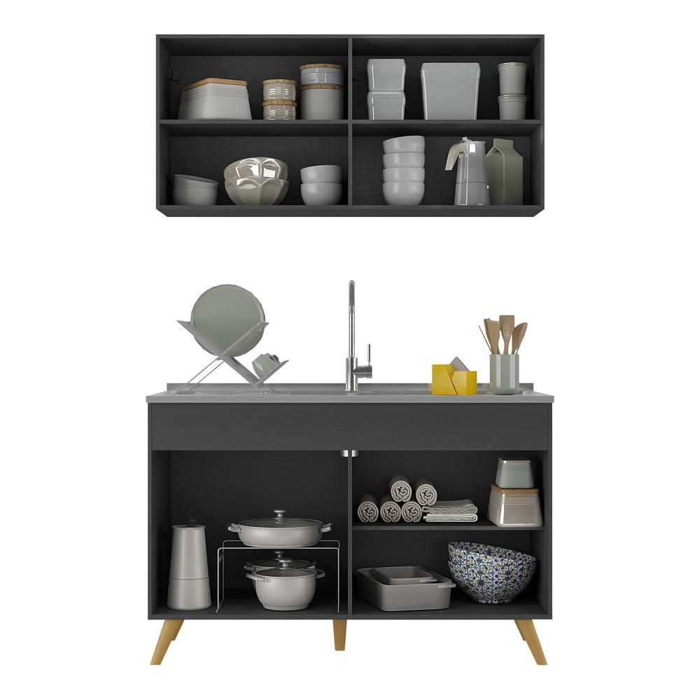 Armário de Cozinha Compacta 120cm Veneza Multimóveis V2141 Preto/Dourado