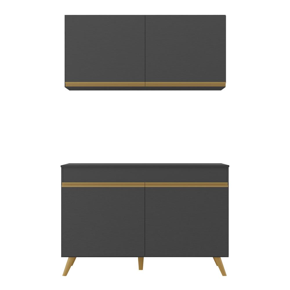 Armário de Cozinha Compacta 120cm Veneza Multimóveis V2141 Preto/Dourado