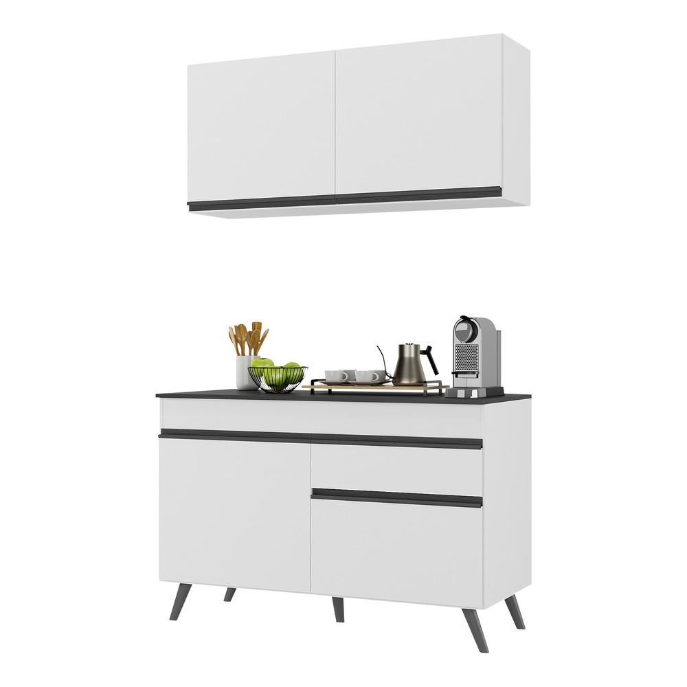 Armário de Cozinha Compacta 120cm Veneza Multimóveis V3687 Branco/Preto