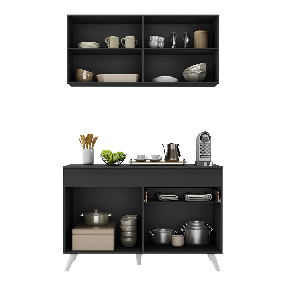Armário de Cozinha Compacta 120cm Veneza Multimóveis V3687 Preto/Branco