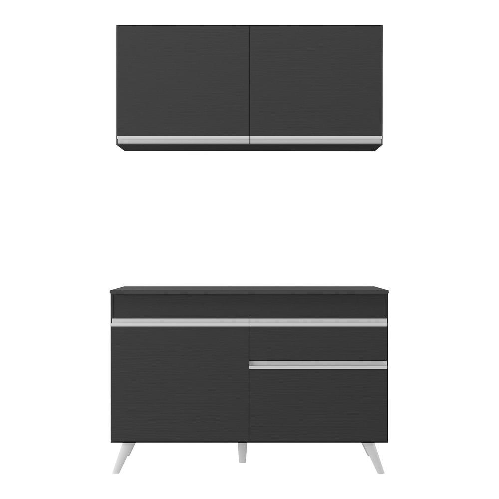 Armário de Cozinha Compacta 120cm Veneza Multimóveis V3687 Preto/Branco