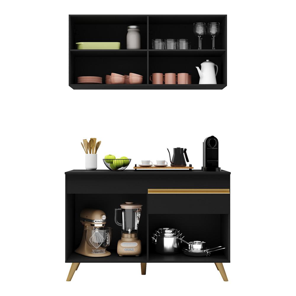 Armário de Cozinha Compacta 120cm Veneza Multimóveis V3687 Preto/Dourado