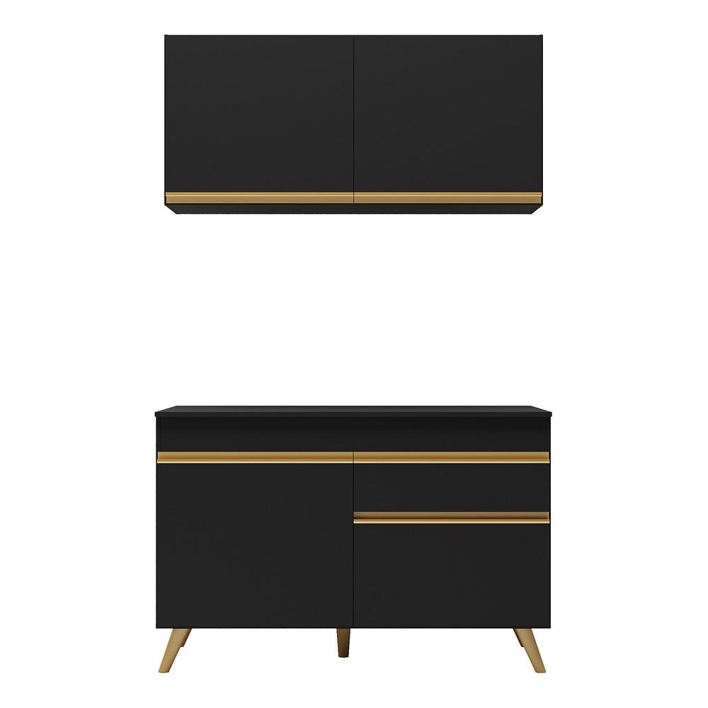 Armário de Cozinha Compacta 120cm Veneza Multimóveis V3687 Preto/Dourado