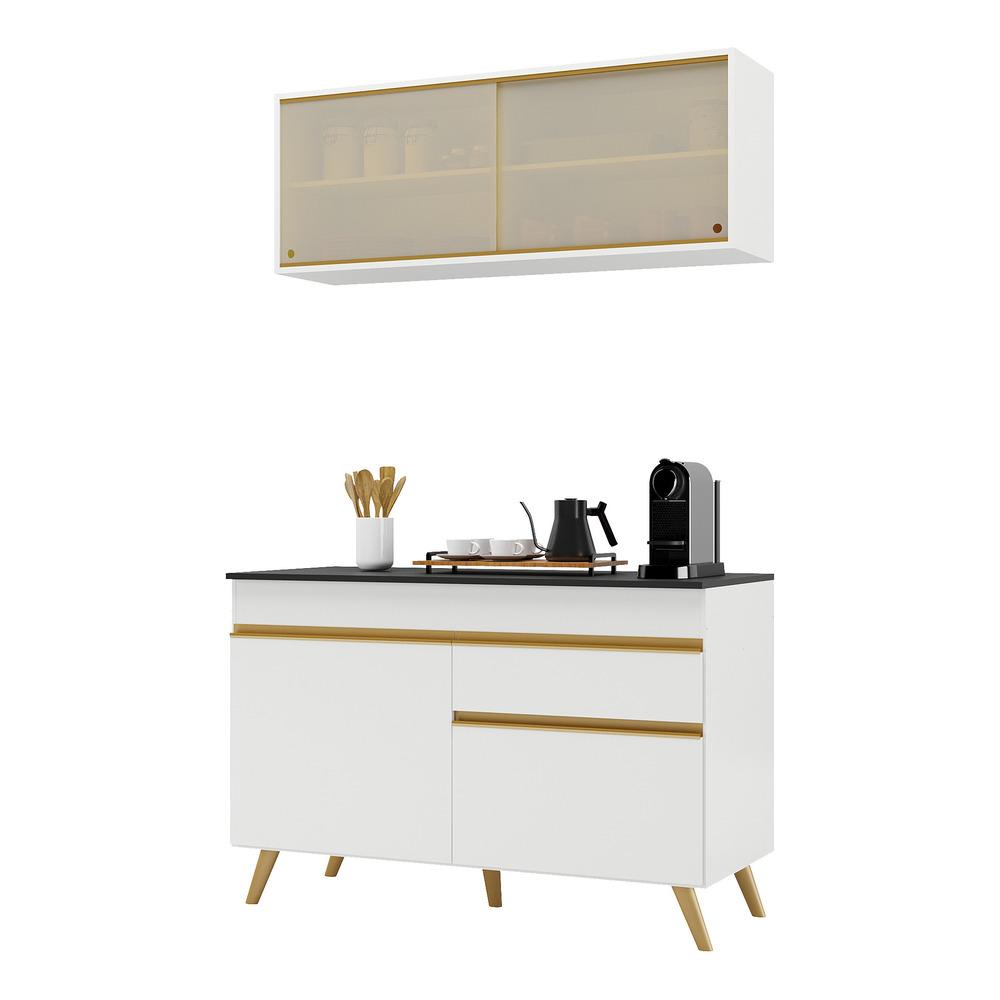Armário de Cozinha Compacta 120cm Veneza Multimóveis V3688 Branco/Dourado