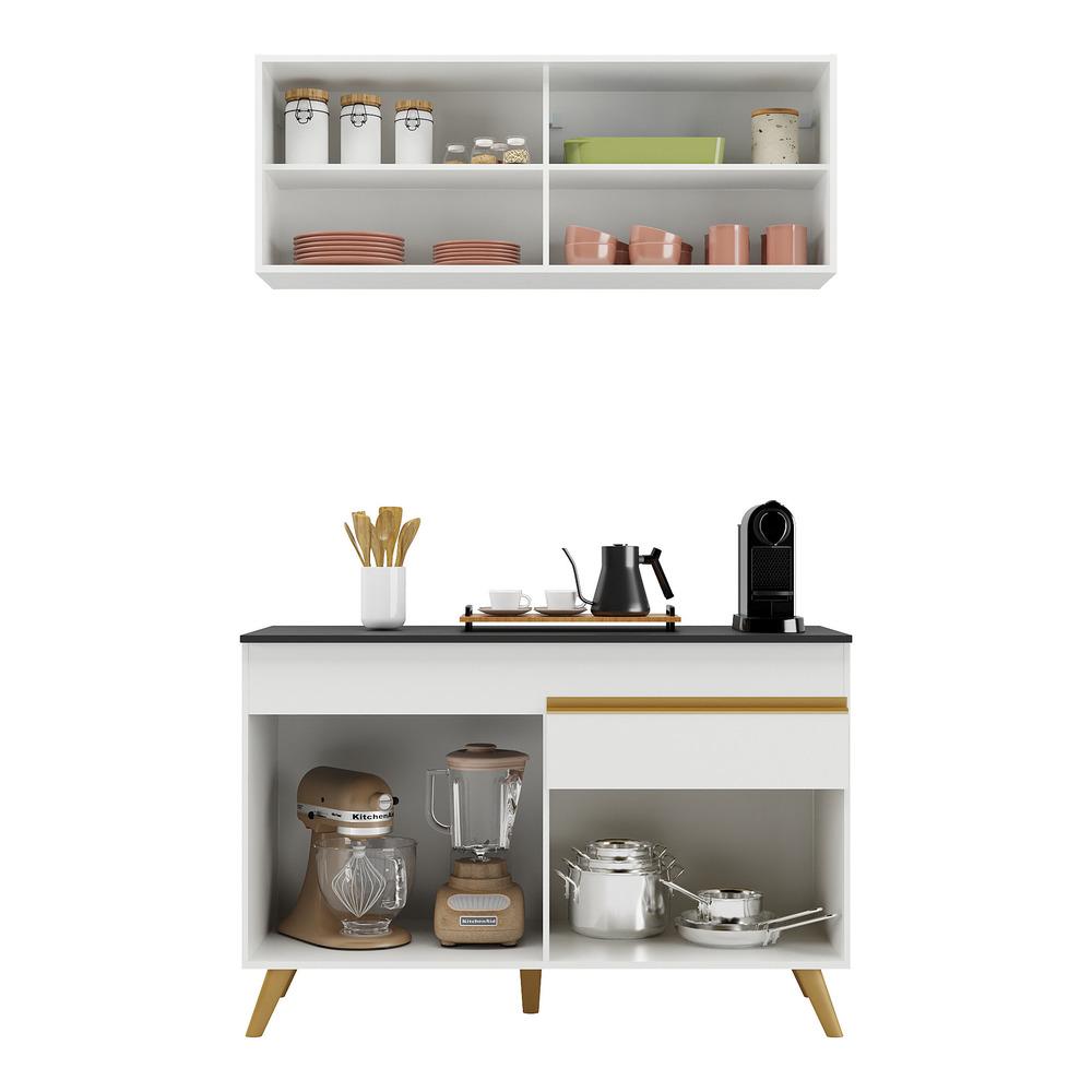 Armário de Cozinha Compacta 120cm Veneza Multimóveis V3688 Branco/Dourado