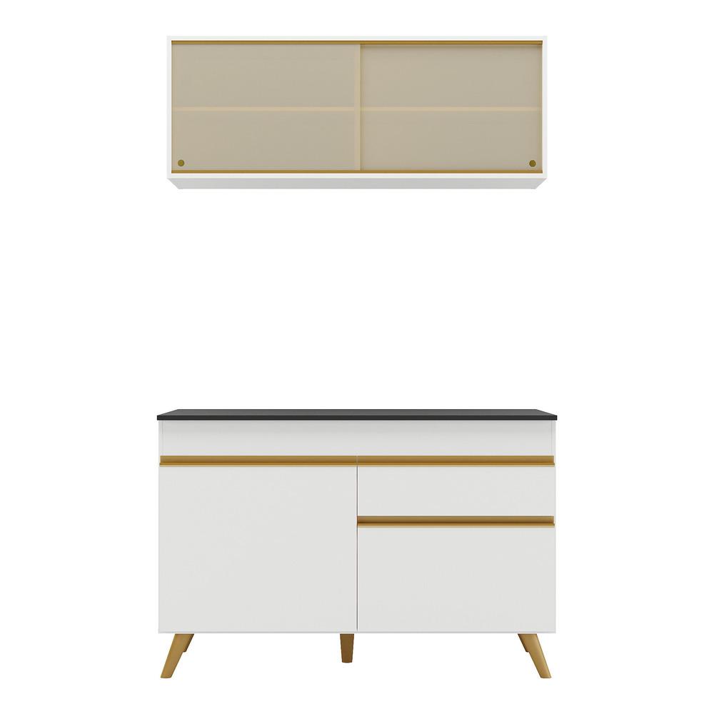 Armário de Cozinha Compacta 120cm Veneza Multimóveis V3688 Branco/Dourado