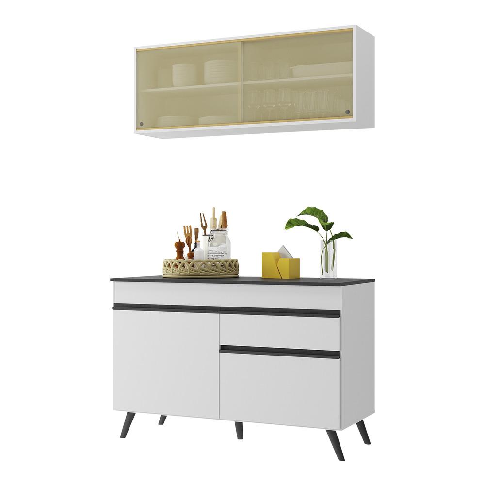 Armário de Cozinha Compacta 120cm Veneza Multimóveis V3688 Branco/Preto