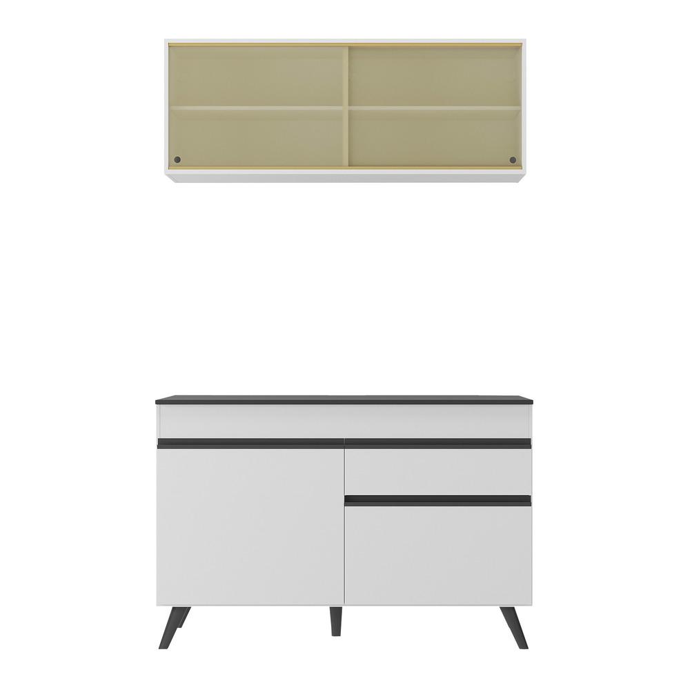 Armário de Cozinha Compacta 120cm Veneza Multimóveis V3688 Branco/Preto