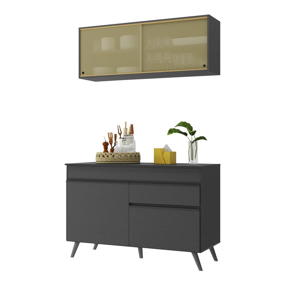 Armário de Cozinha Compacta 120cm Veneza Multimóveis V3688 Preto