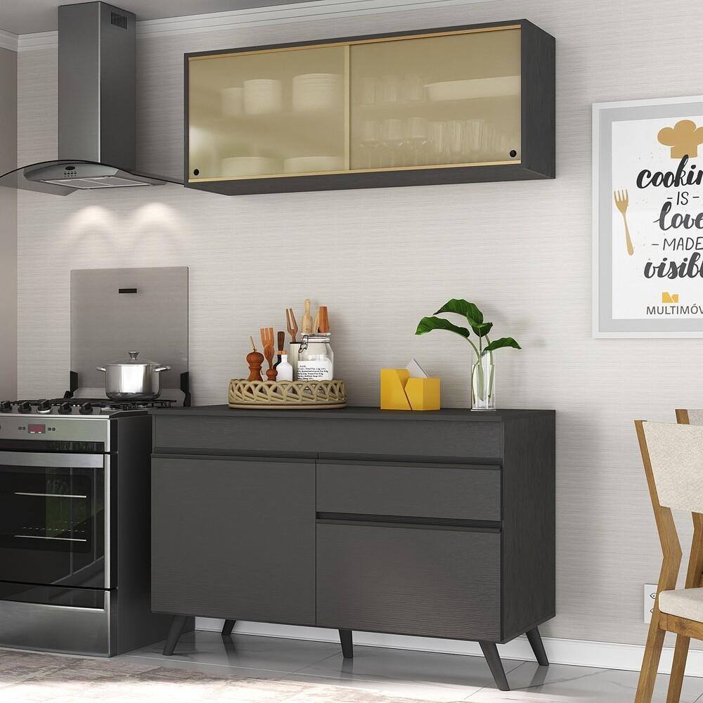 Armário de Cozinha Compacta 120cm Veneza Multimóveis V3688 Preto