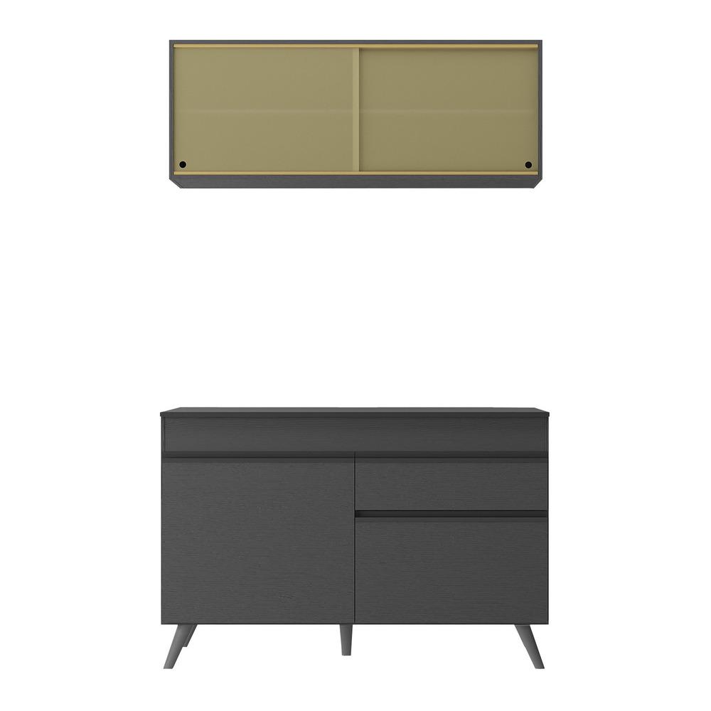 Armário de Cozinha Compacta 120cm Veneza Multimóveis V3688 Preto