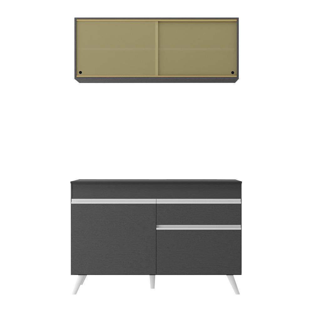Armário de Cozinha Compacta 120cm Veneza Multimóveis V3688 Preto/Branco