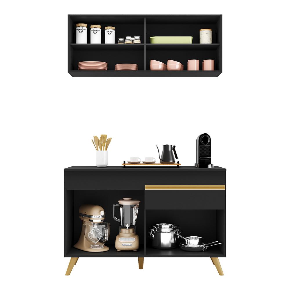Armário de Cozinha Compacta 120cm Veneza Multimóveis V3688 Preto/Dourado