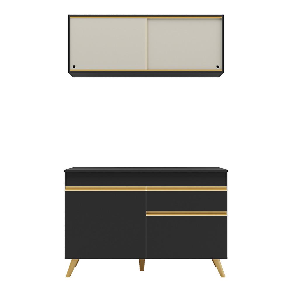 Armário de Cozinha Compacta 120cm Veneza Multimóveis V3688 Preto/Dourado