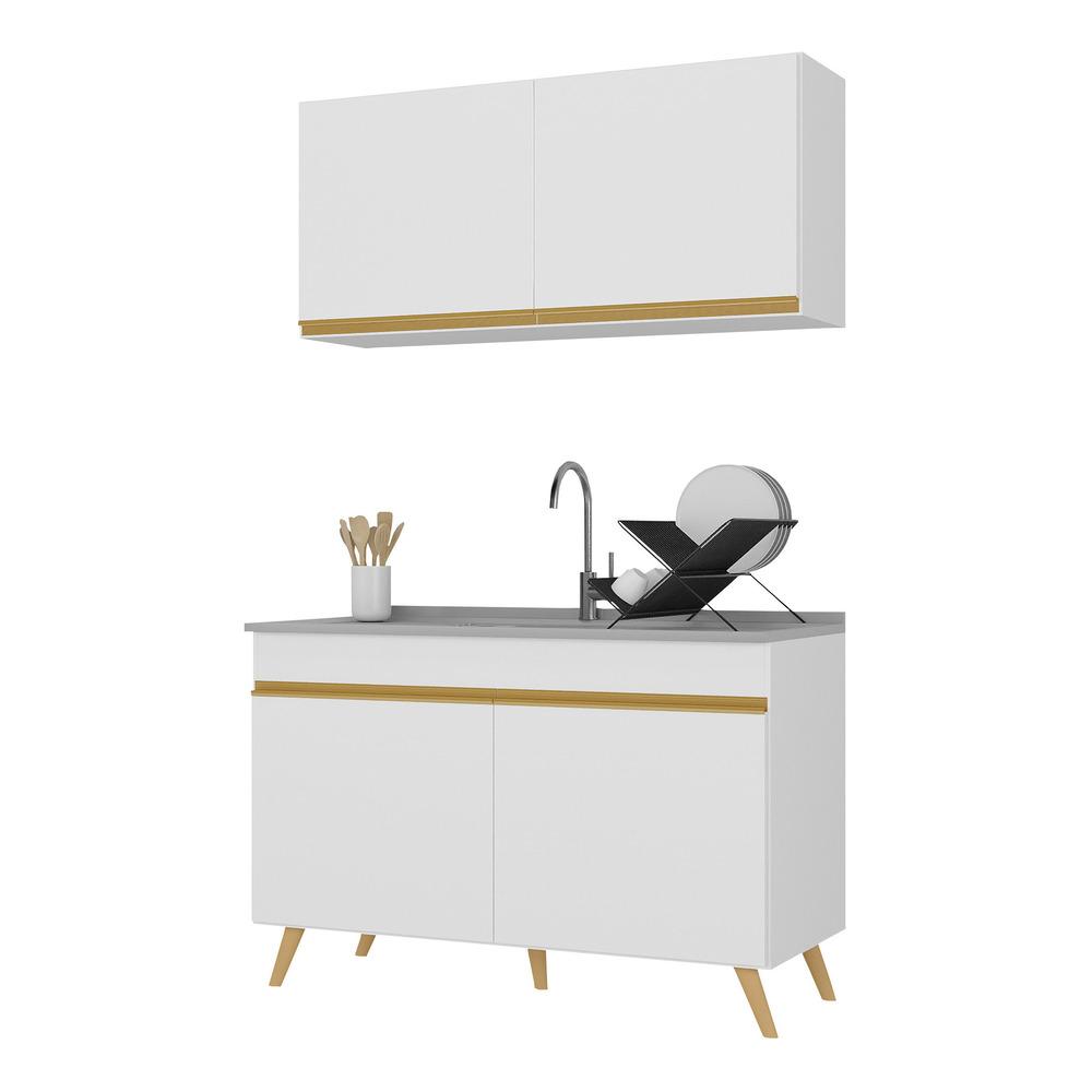 Armário de Cozinha Compacta 120cm Veneza Multimóveis V3748 Branco/Dourado