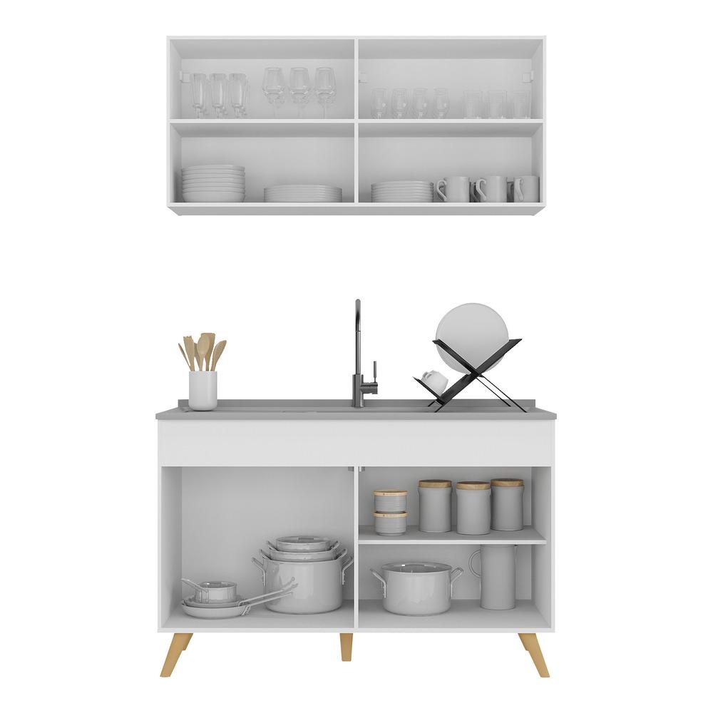 Armário de Cozinha Compacta 120cm Veneza Multimóveis V3748 Branco/Dourado