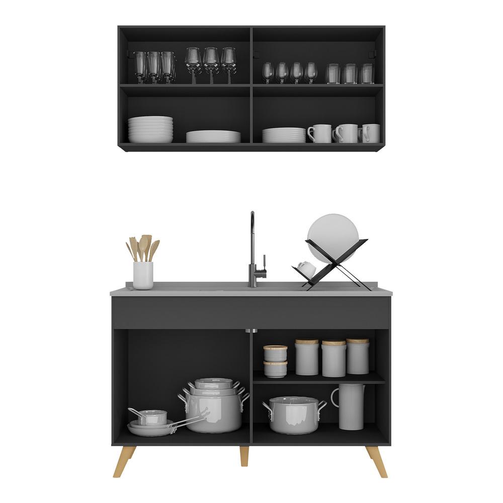 Armário de Cozinha Compacta 120cm Veneza Multimóveis V3748 Preto/Dourado