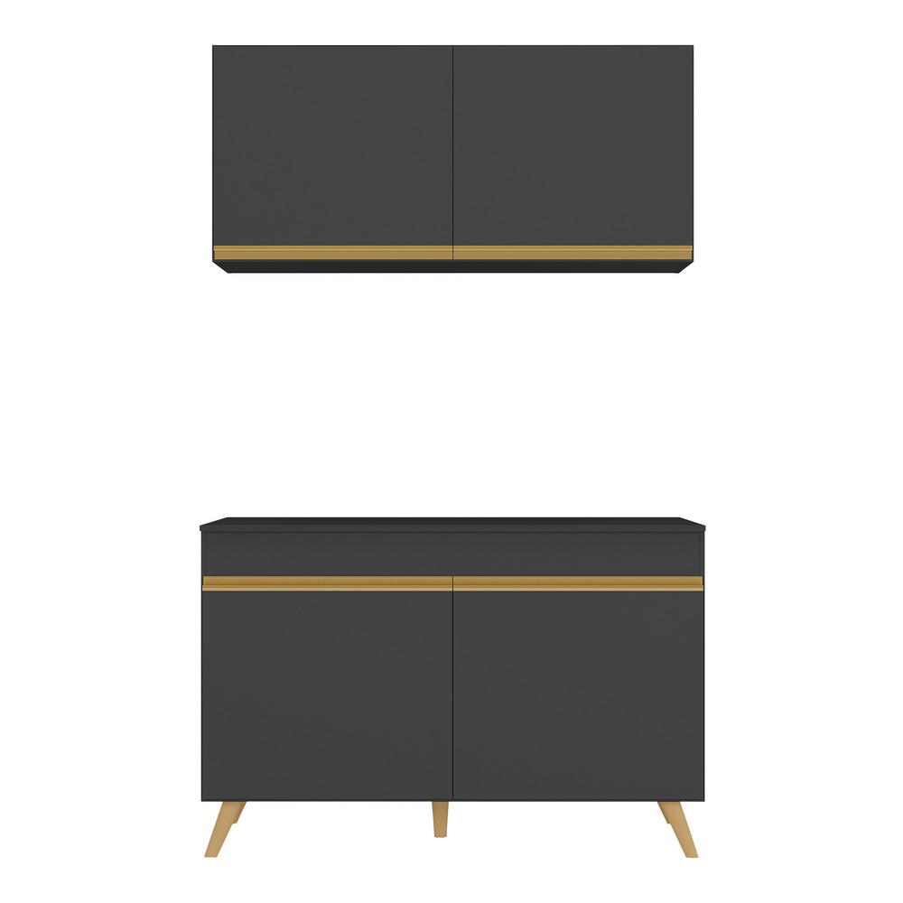 Armário de Cozinha Compacta 120cm Veneza Multimóveis V3748 Preto/Dourado