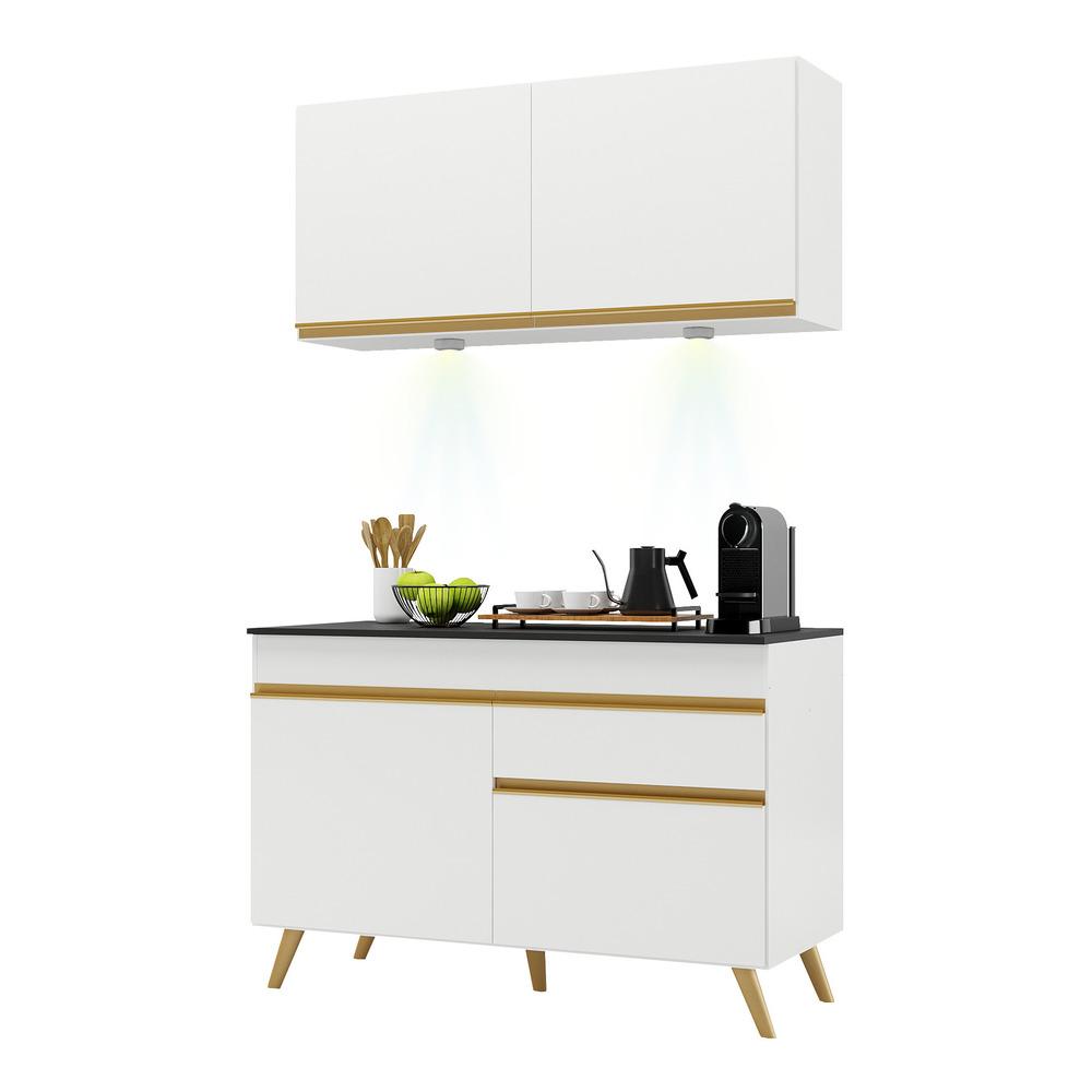 Armário de Cozinha Compacta 120cm com Leds Veneza Up Multimóveis V2012 Branco/Dourado