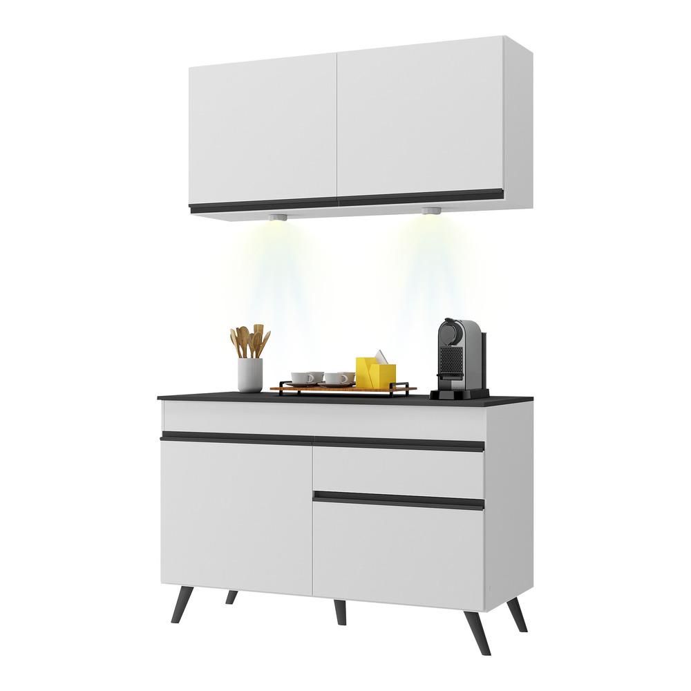 Armário de Cozinha Compacta 120cm com Leds Veneza Up Multimóveis V2012 Branco/Preto