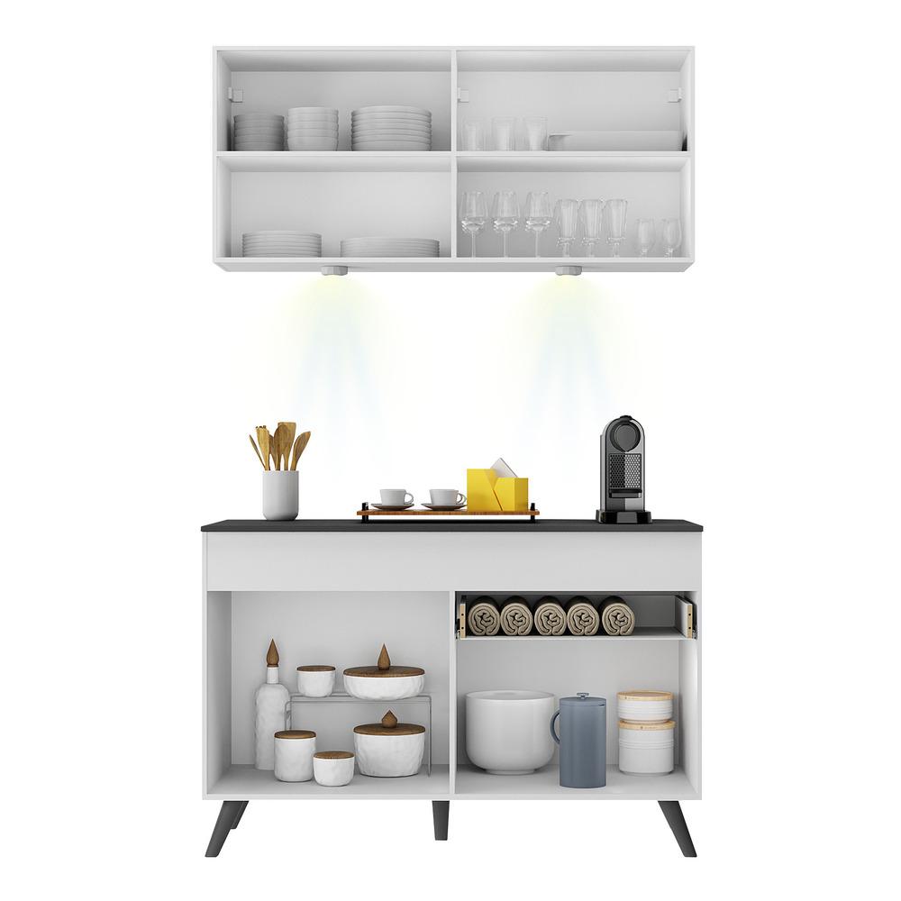 Armário de Cozinha Compacta 120cm com Leds Veneza Up Multimóveis V2012 Branco/Preto