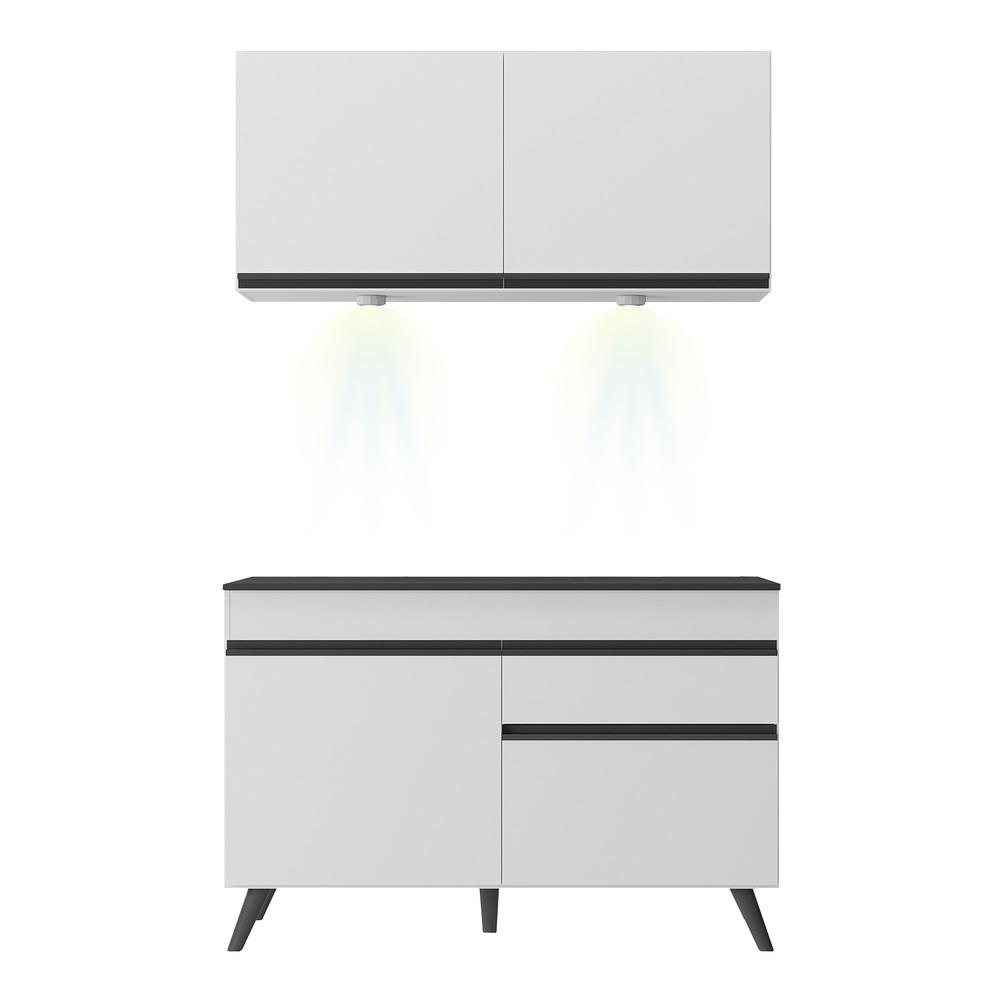 Armário de Cozinha Compacta 120cm com Leds Veneza Up Multimóveis V2012 Branco/Preto