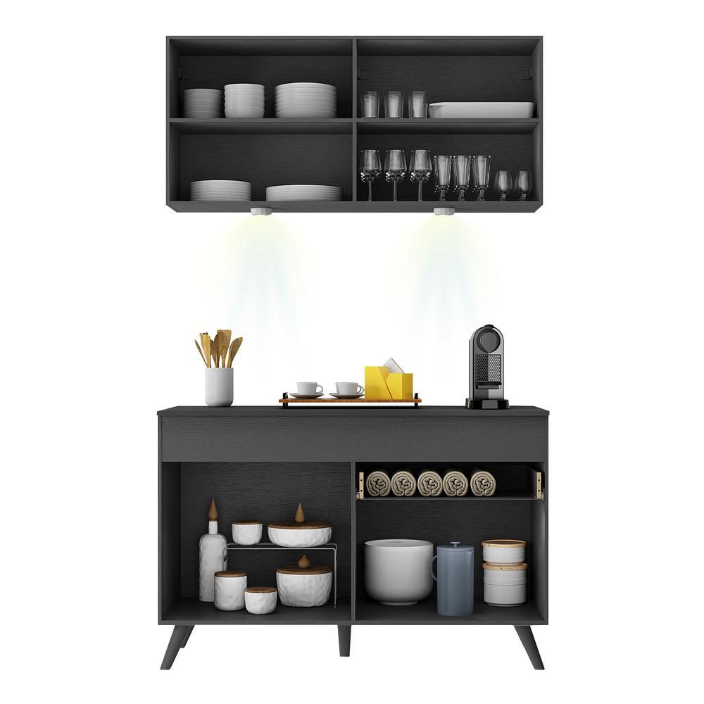 Armário de Cozinha Compacta 120cm com Leds Veneza Up Multimóveis V2012 Preto