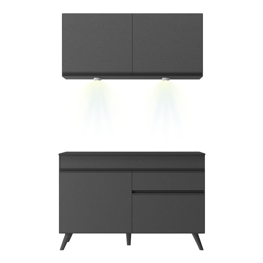 Armário de Cozinha Compacta 120cm com Leds Veneza Up Multimóveis V2012 Preto