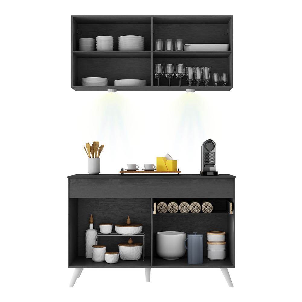 Armário de Cozinha Compacta 120cm com Leds Veneza Up Multimóveis V2012 Preto/Branco