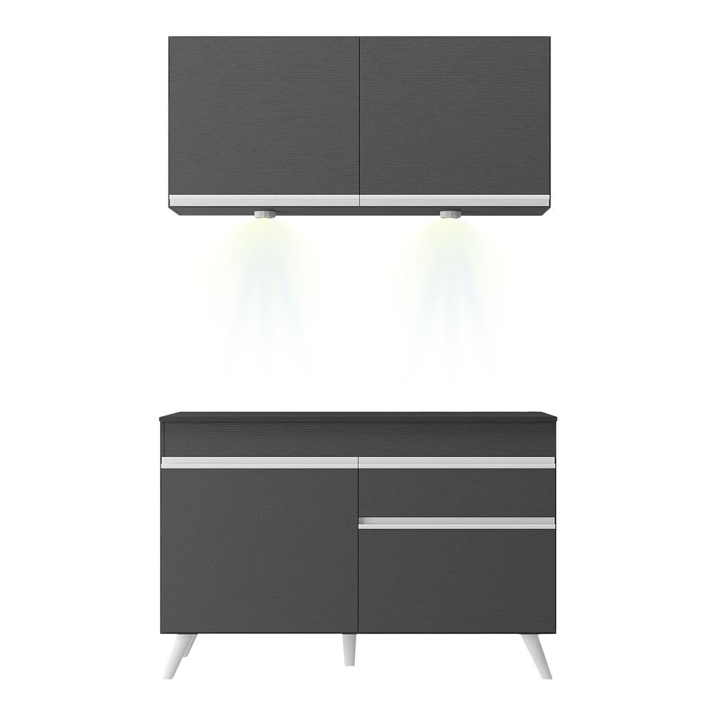 Armário de Cozinha Compacta 120cm com Leds Veneza Up Multimóveis V2012 Preto/Branco