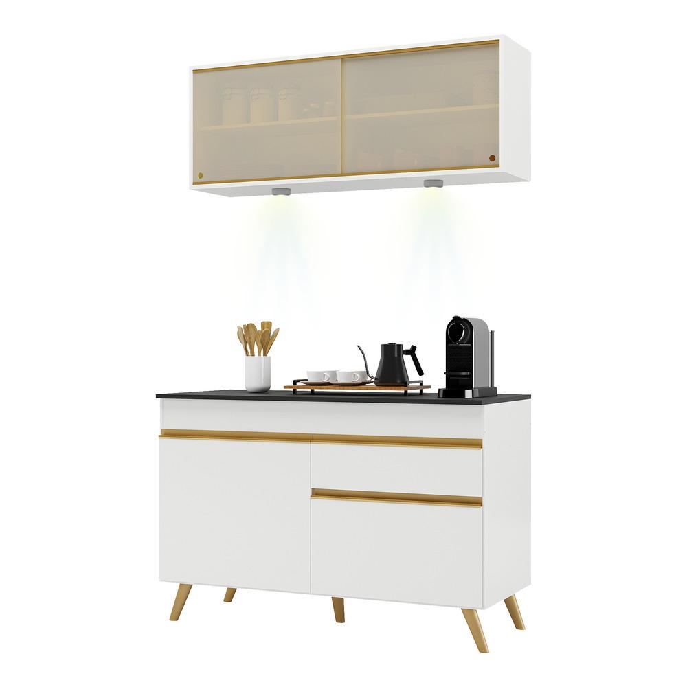 Armário de Cozinha Compacta 120cm com Leds Veneza Up Multimóveis V2013 Branco/Dourado