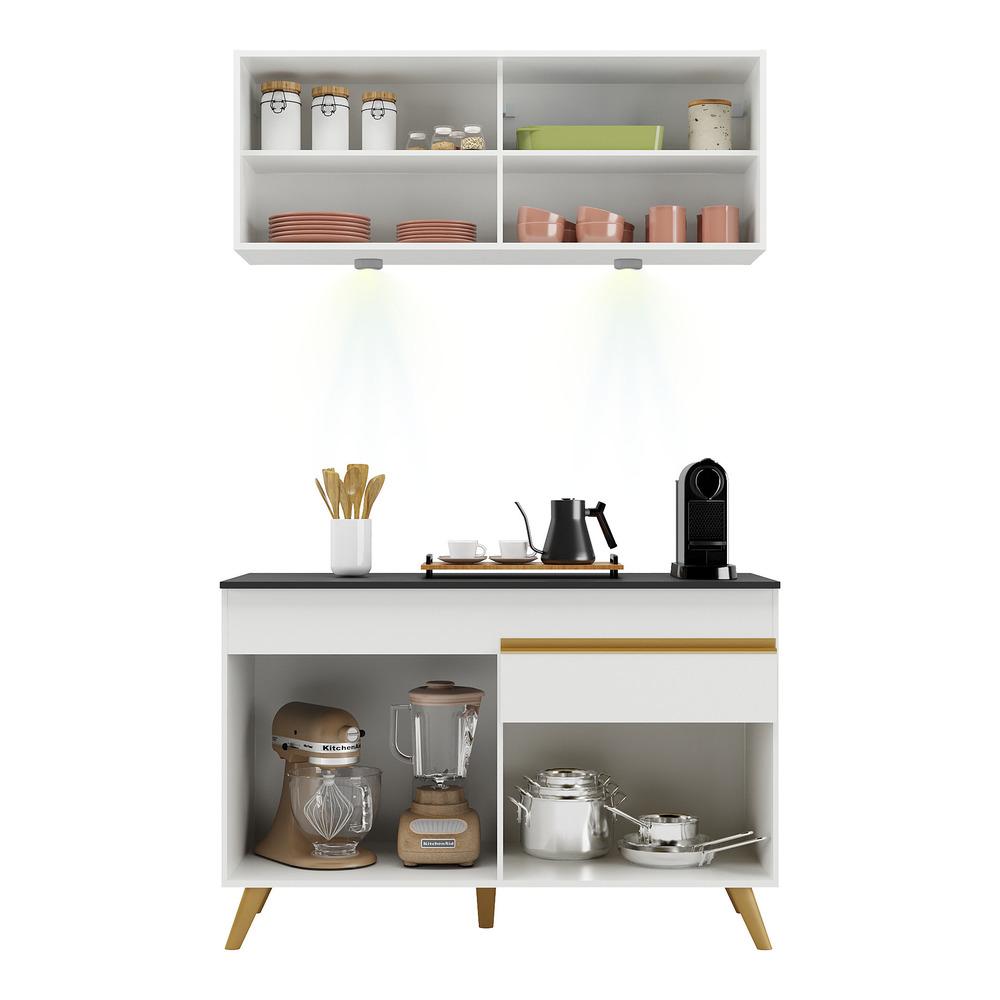 Armário de Cozinha Compacta 120cm com Leds Veneza Up Multimóveis V2013 Branco/Dourado
