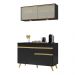 Armário de Cozinha Compacta 120cm com Leds Veneza Up Multimóveis V2013 Preto/Dourado