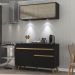 Armário de Cozinha Compacta 120cm com Leds Veneza Up Multimóveis V2013 Preto/Dourado