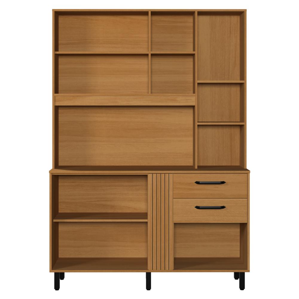 Armário de Cozinha Compacta 140cm com 6 Portas e 2 Gavetas Multimóveis CR20289 Nature/Grafite
