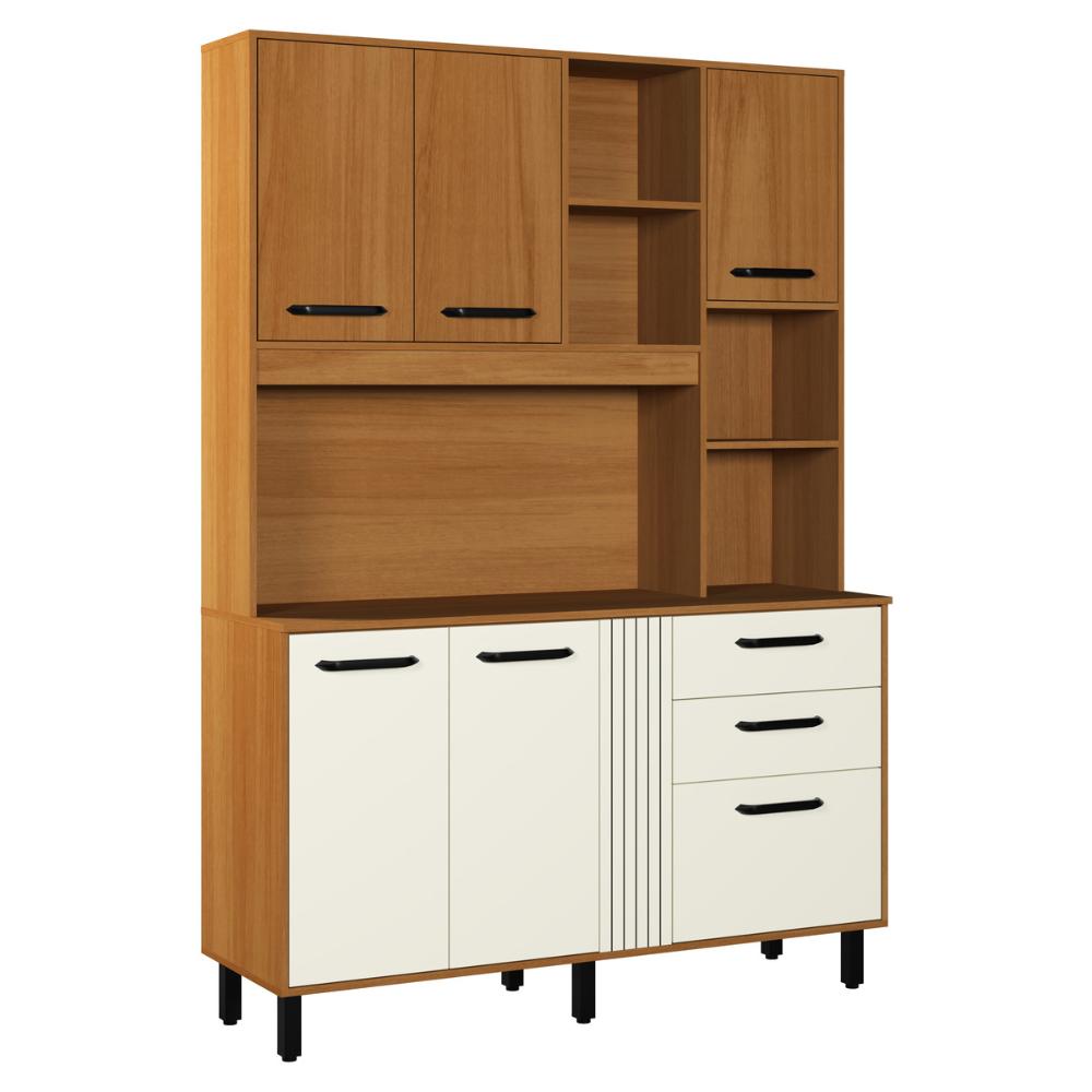 Armário de Cozinha Compacta 140cm com 6 Portas e 2 Gavetas Multimóveis CR20289 Nature/champanhe