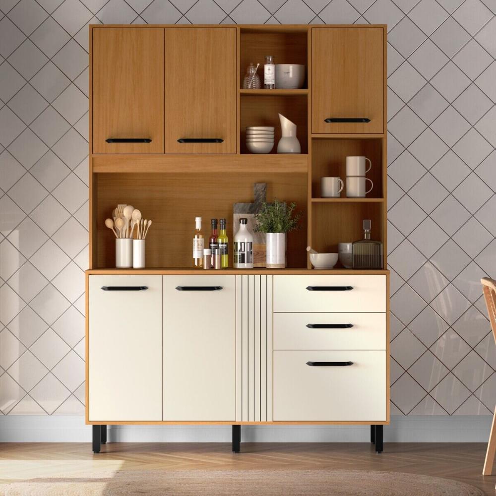 Armário de Cozinha Compacta 140cm com 6 Portas e 2 Gavetas Multimóveis CR20289 Nature/champanhe