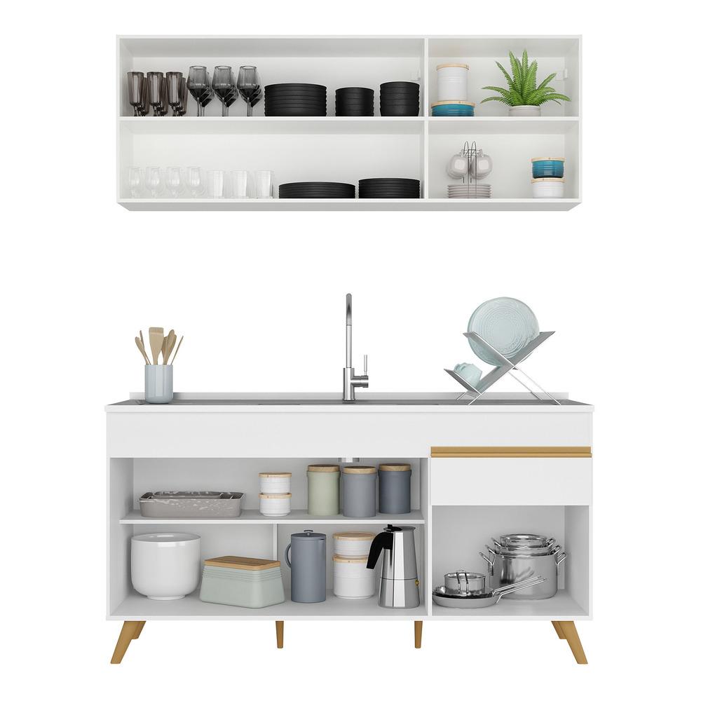 Armário de Cozinha Compacta 150cm Veneza Multimóveis V2079 Branco/Dourado