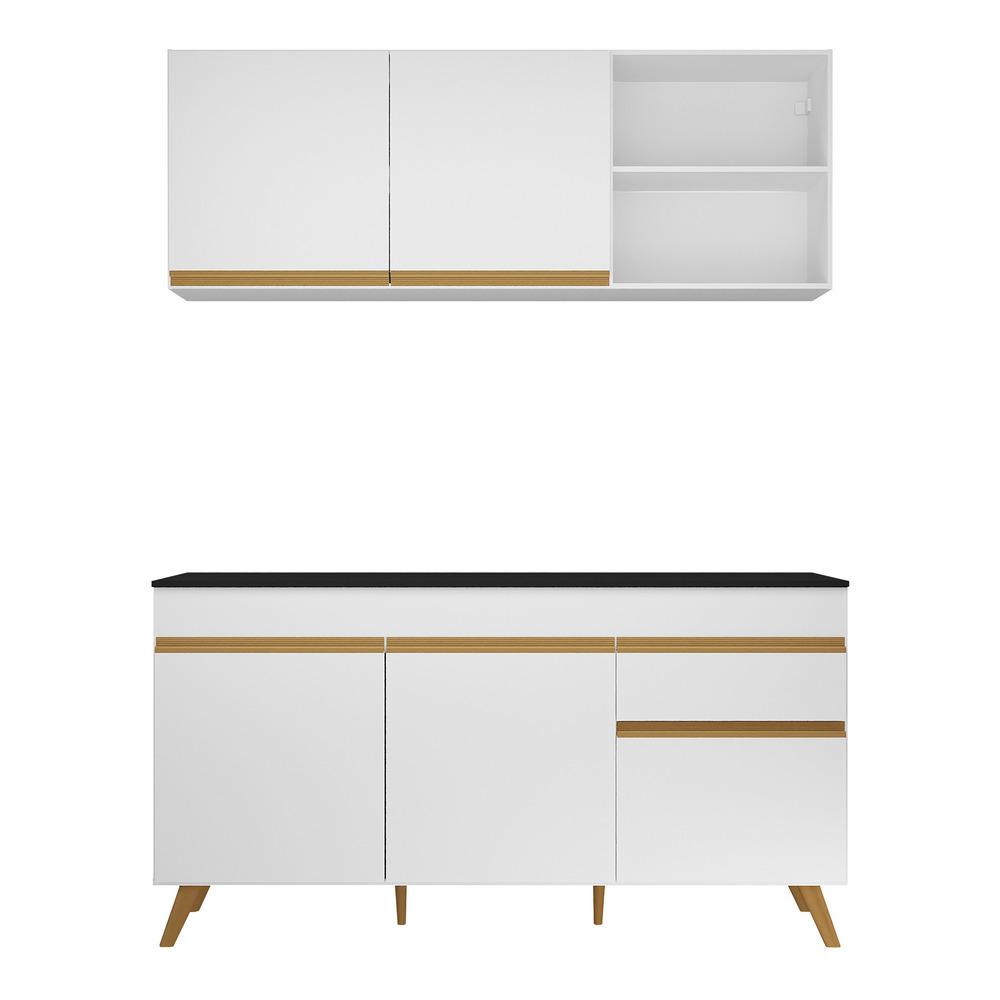 Armário de Cozinha Compacta 150cm Veneza Multimóveis V2079 Branco/Dourado