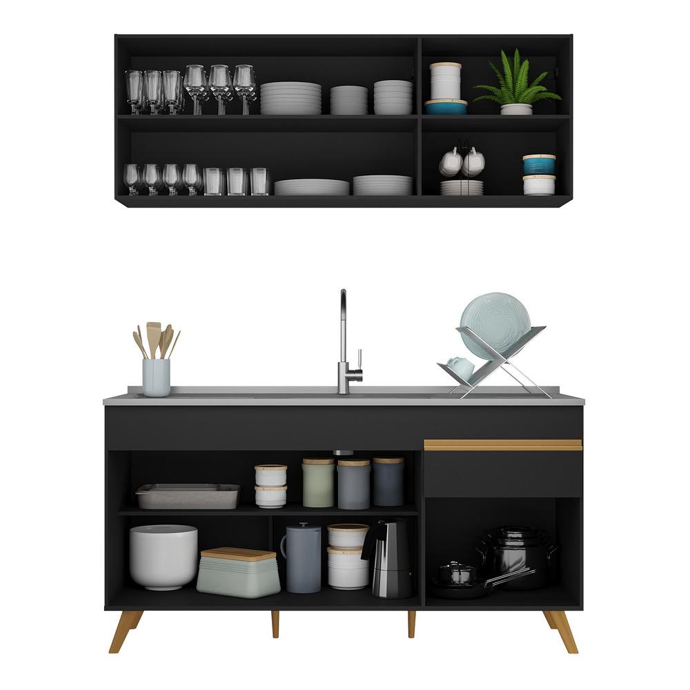 Armário de Cozinha Compacta 150cm Veneza Multimóveis V2079 Preto/Dourado