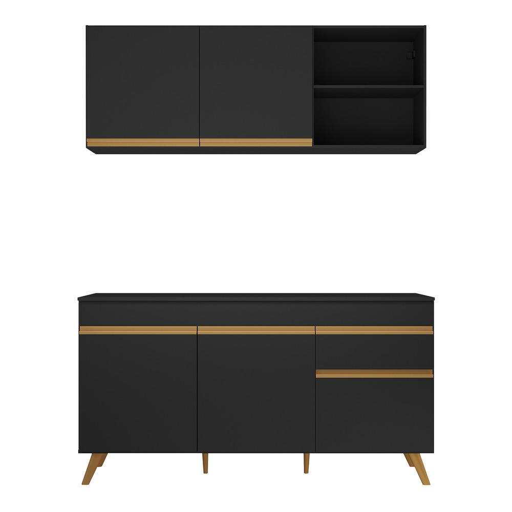 Armário de Cozinha Compacta 150cm Veneza Multimóveis V2079 Preto/Dourado