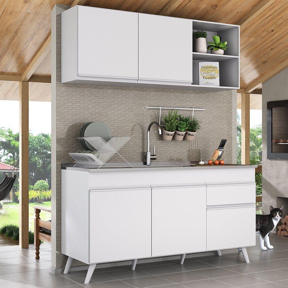 Armário de Cozinha Compacta 150cm Veneza Multimóveis V2142 Branco